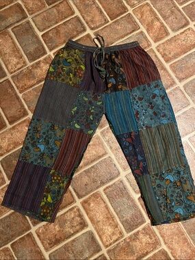 Kathmandu Imports Patchwork Pants - Blue mushroom 🍄 crop